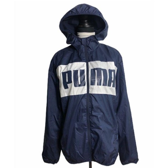 Puma Other - Puma Full Zip Hooded Windbreaker Navy White Medium